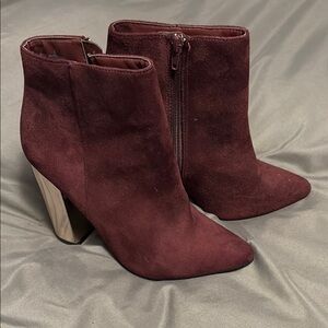 Charlotte Russe Maroon Ankle Boots with Pointed Toe and Side Zipper